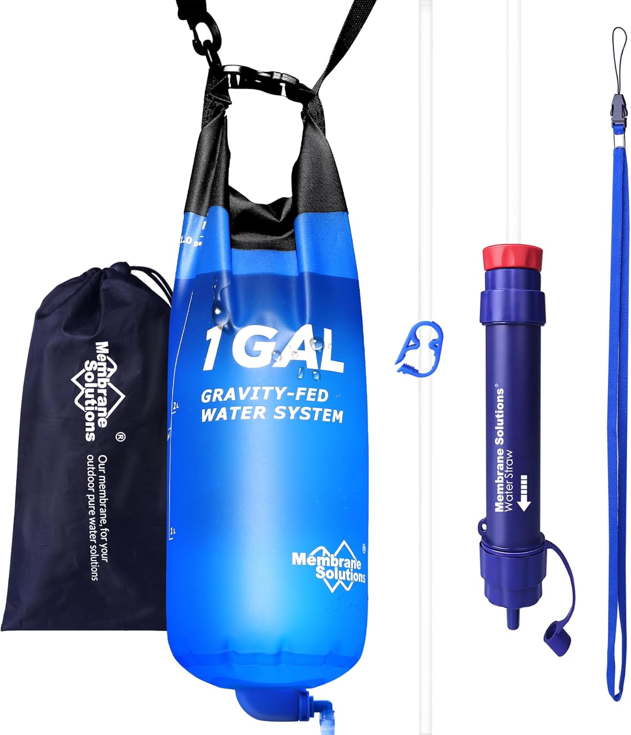 Membrane Solutions 1 Gallon Gravity Water Filter Straw Backpacking Camping Water Filtration System