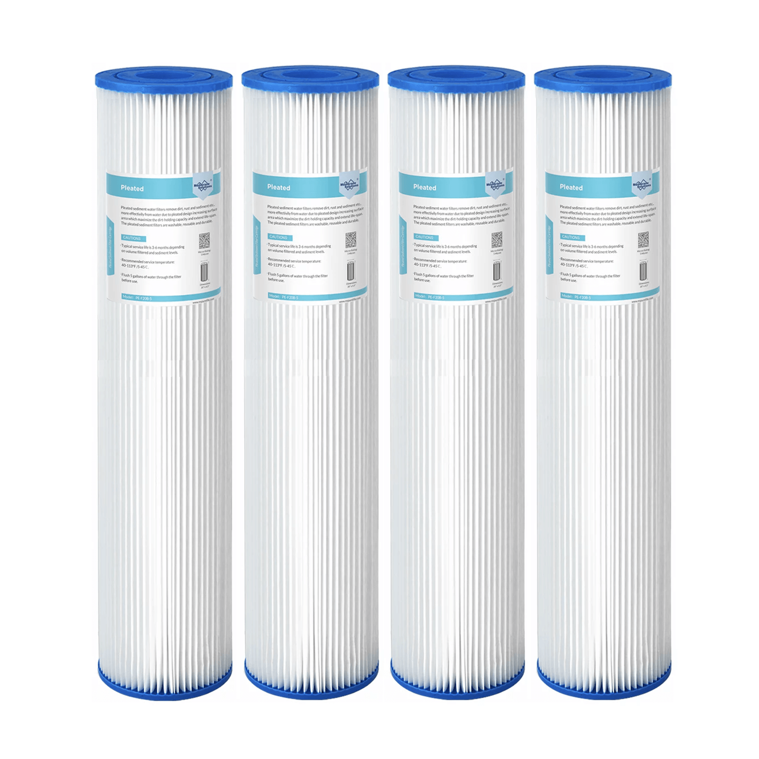 Membrane Solutions 20" x 4.5" Washable Pleated Sediment Water Filter for Whole House Heavy Duty Sediment Replacement Cartridge 5/20/50 Micron