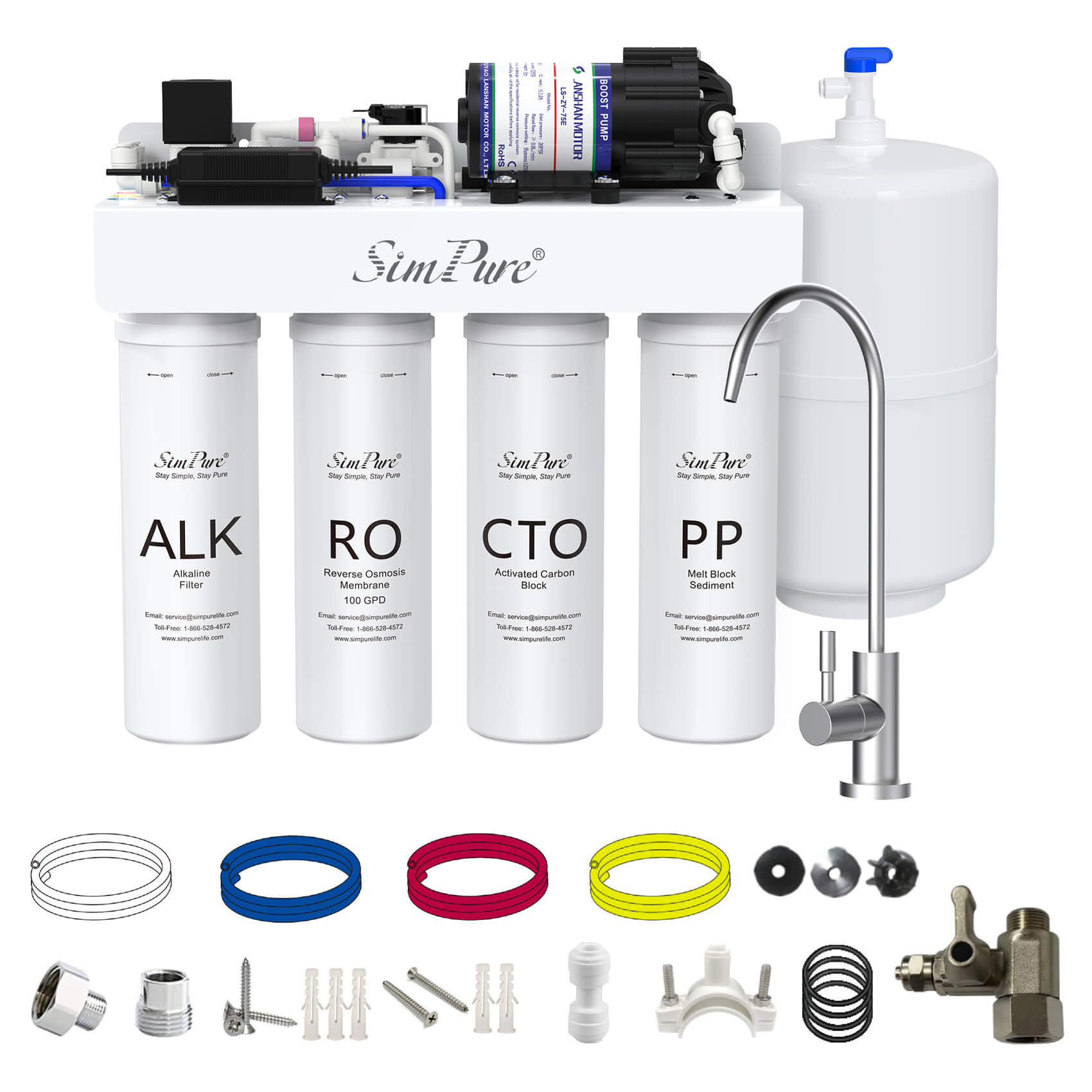 SimPure T1-100ALK 7-Stage Under Sink RO System Remineralization with Booster Pump