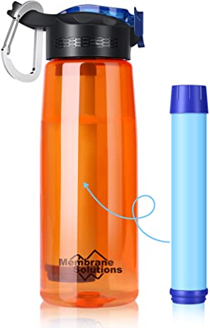 Membrane Solutions Filtered Water Bottle, 0.1 Micron 4 Stage Ultra-Water Filter Bottle, Portable Water Purifier Survival Gear for Camping Hiking