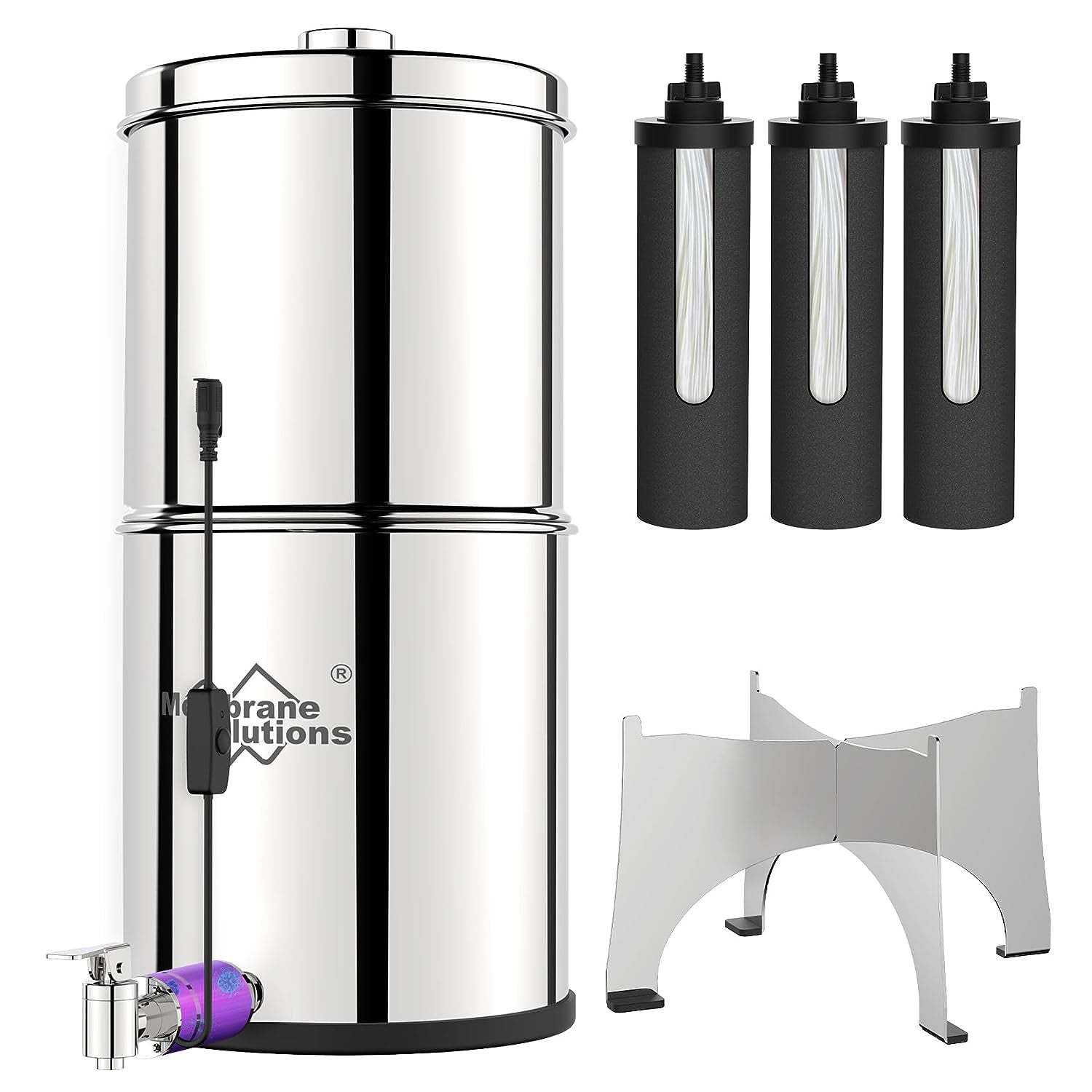 Membrane Solutions U3P UV 2.25-Gallons Stainless Steel Gravity Water Filter Fed Tank with 3 Black Filters