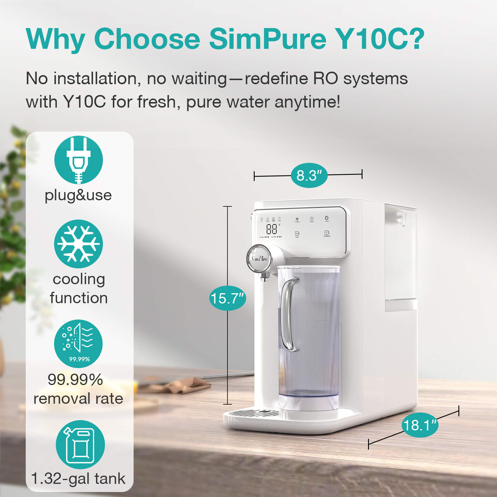 SimPure Y10C Cold Countertop RO System Cooler Water Filter Dispenser | 5-in-1 RO+CTO+UV 7-Stage Filtration