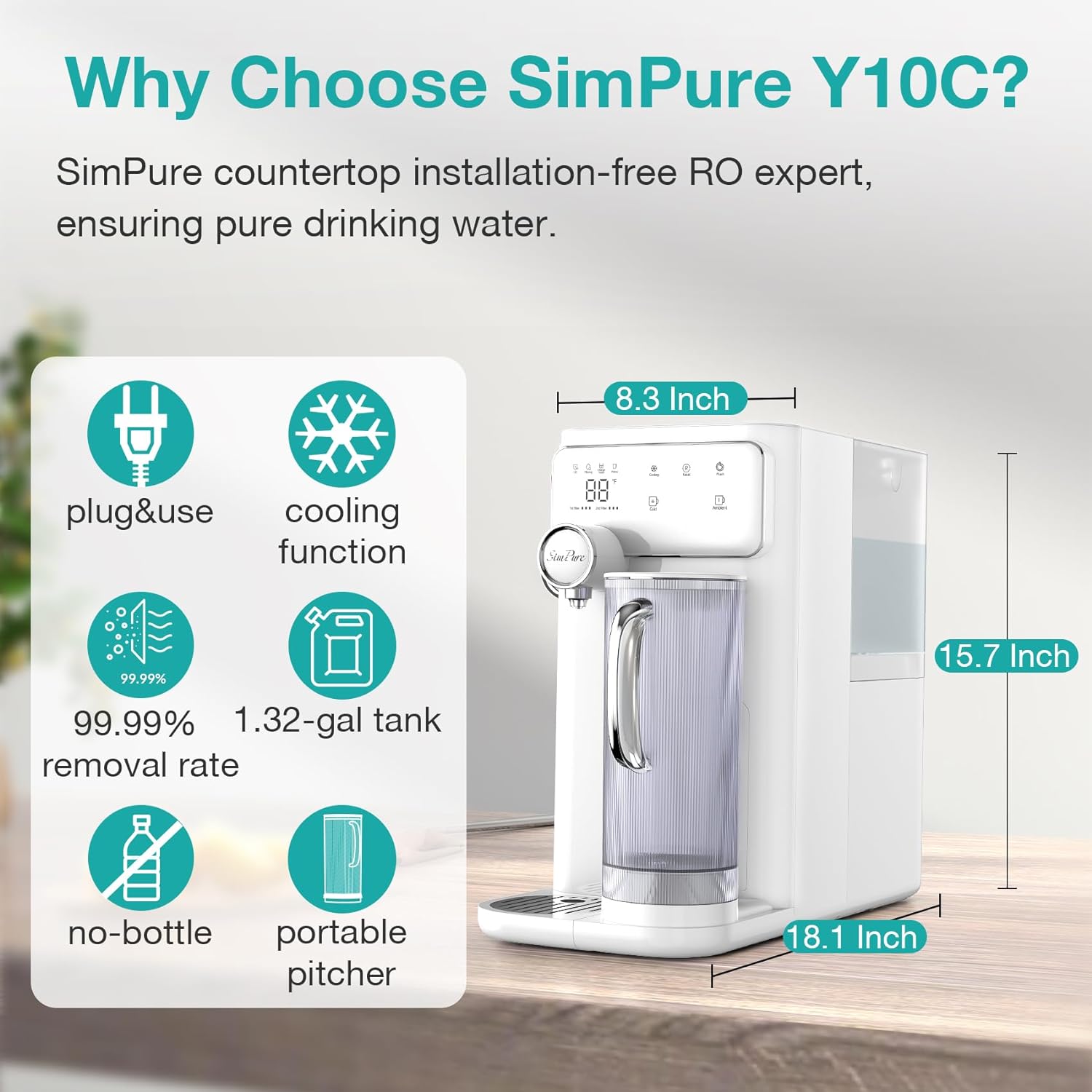 SimPure Y10C Cold Countertop RO System Cooler Water Filter Dispenser | 5-in-1 RO+CTO+UV 7-Stage Filtration
