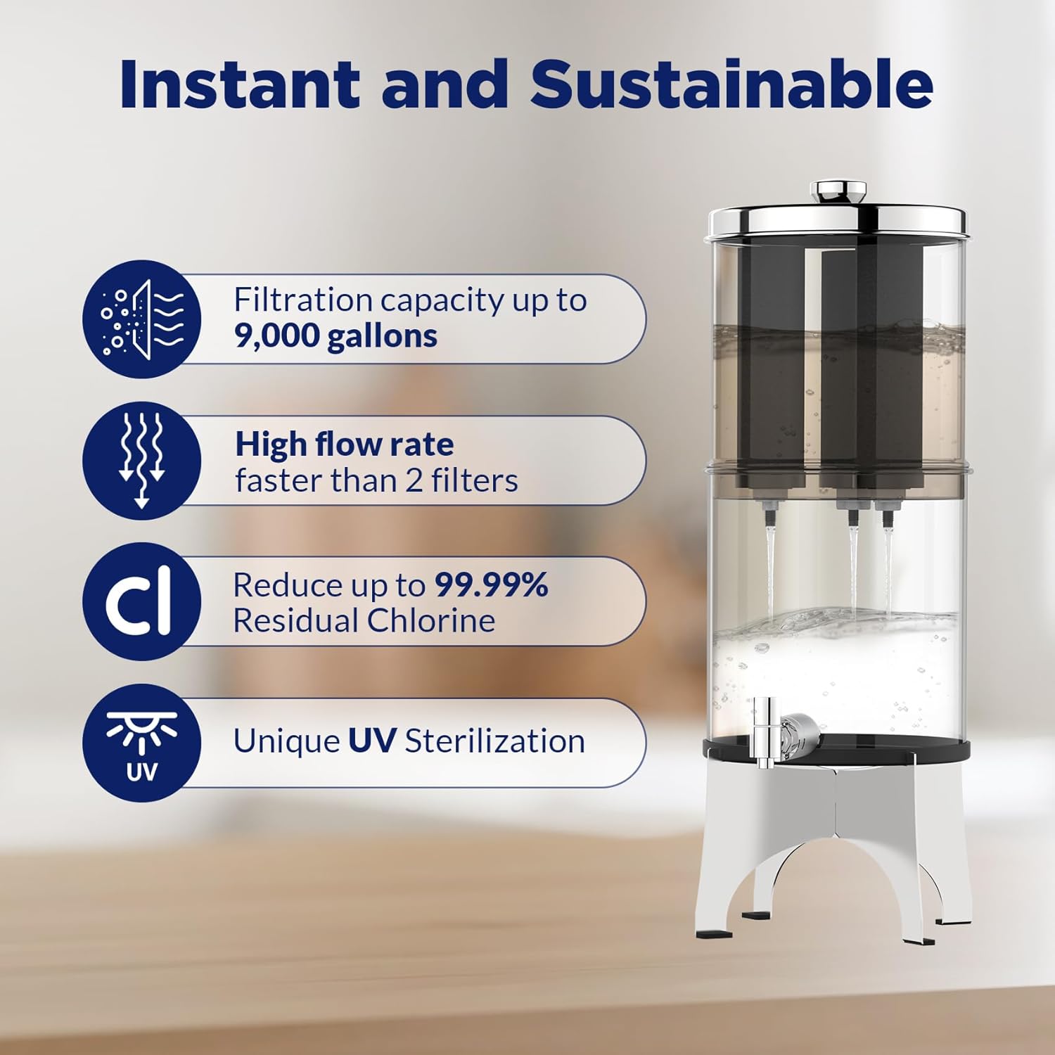 Membrane Solutions U3P UV 2.25-Gallons Stainless Steel Gravity Water Filter Fed Tank with 3 Black Filters