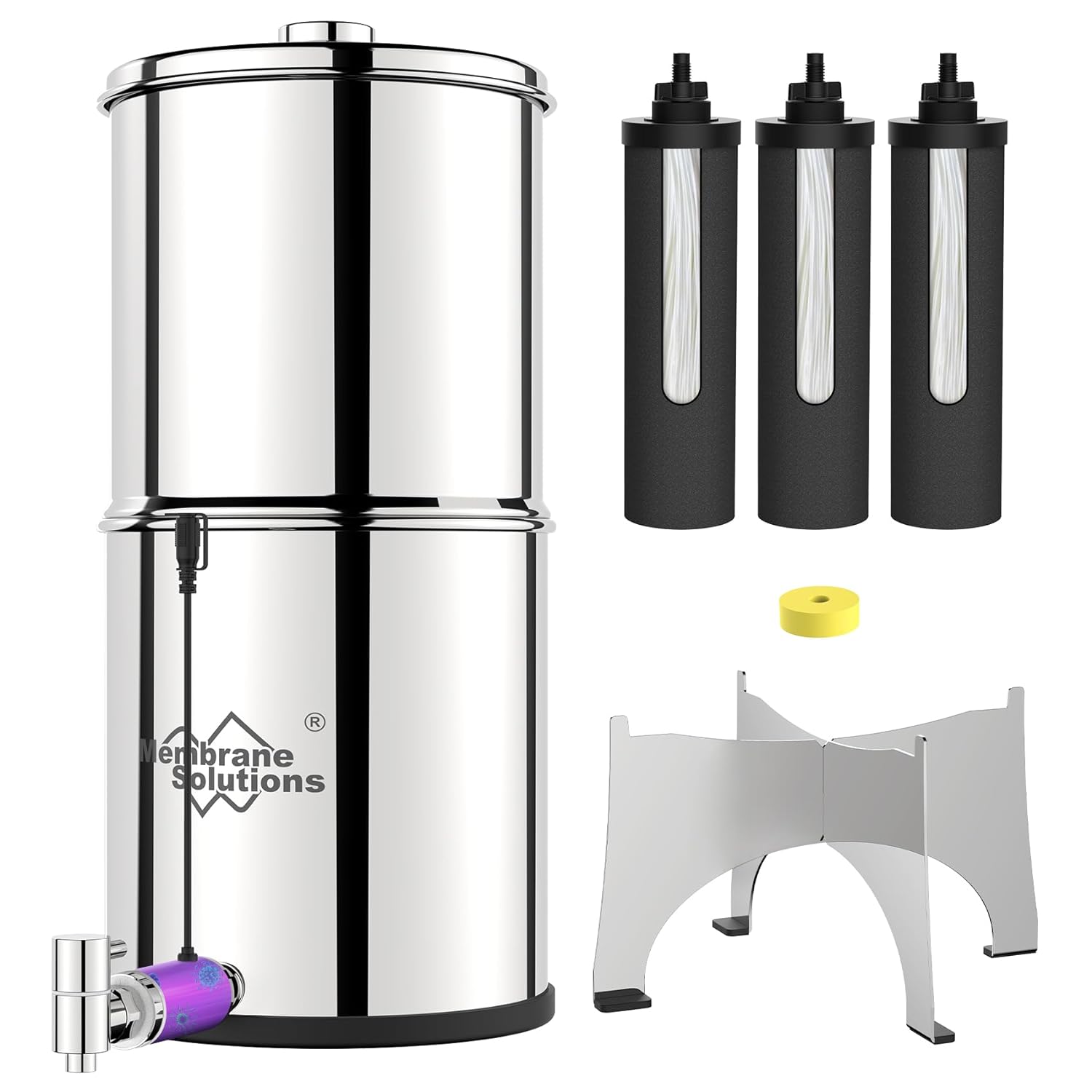 Membrane Solutions U3P UV 2.25-Gallons Stainless Steel Gravity Water Filter Fed Tank with 3 Black Filters