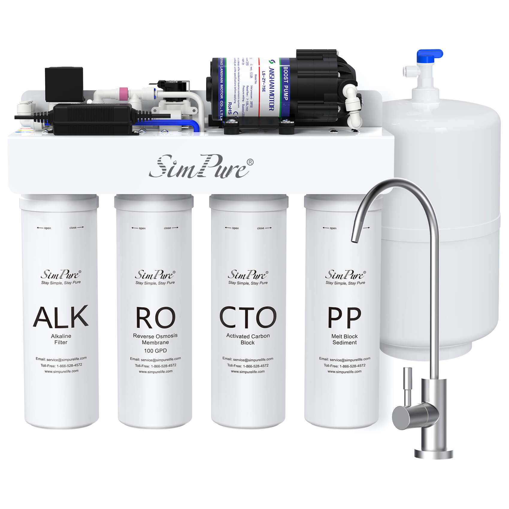 SimPure T1-100ALK 7-Stage Under Sink RO System Remineralization with Booster Pump