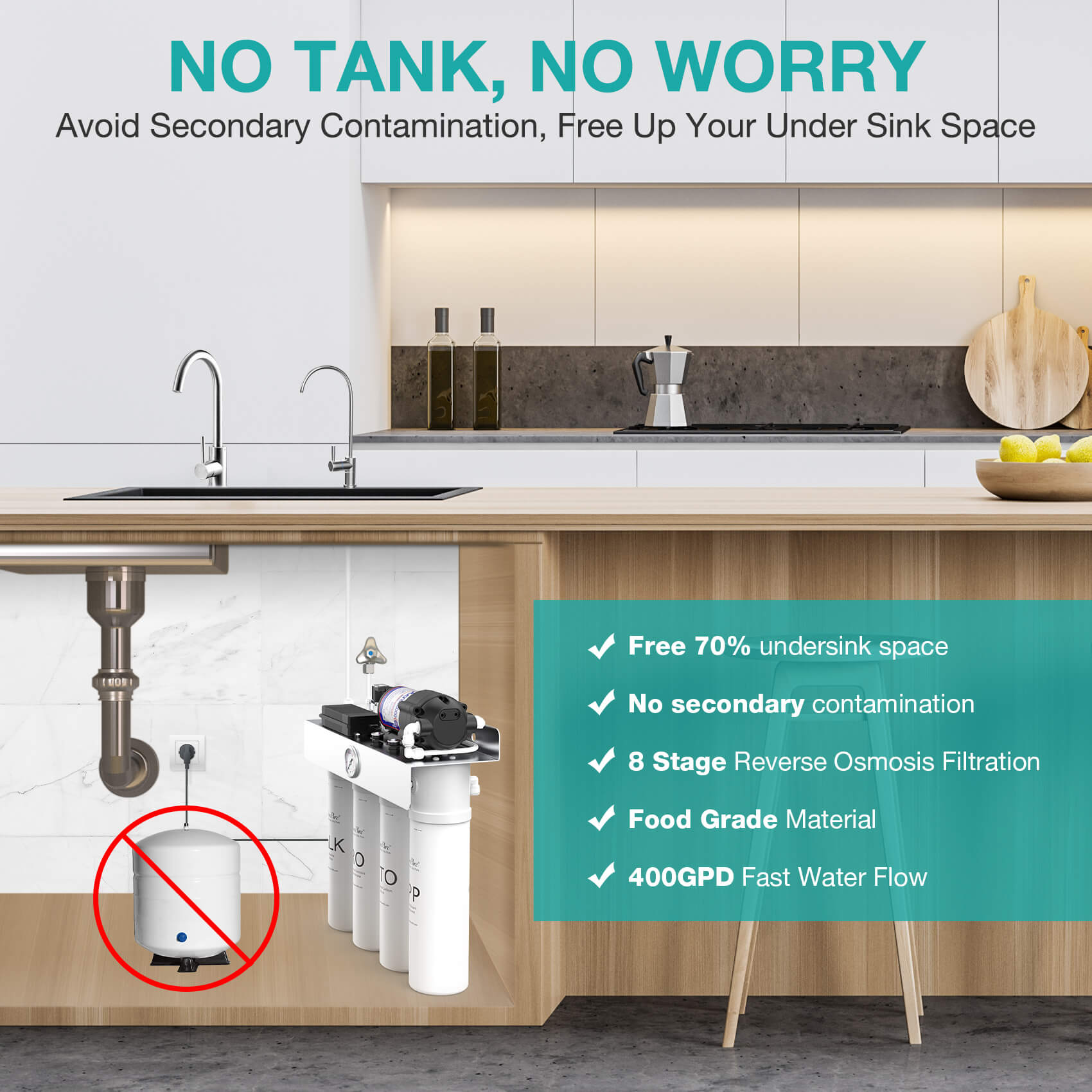 SimPure T1-400 ALK Under Sink Tankless RO System with Remineralization