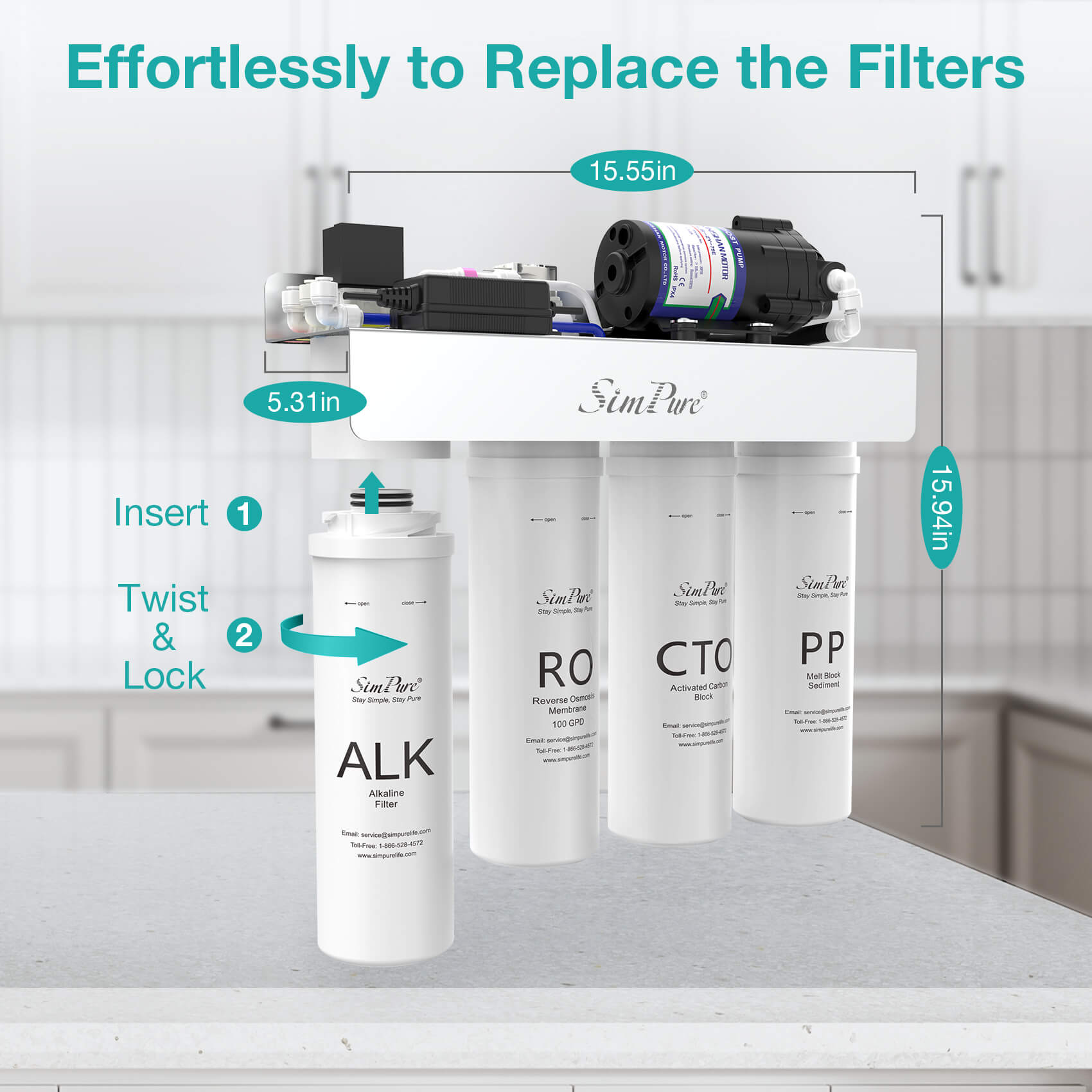 SimPure T1-100ALK 7-Stage Under Sink RO System Remineralization with Booster Pump