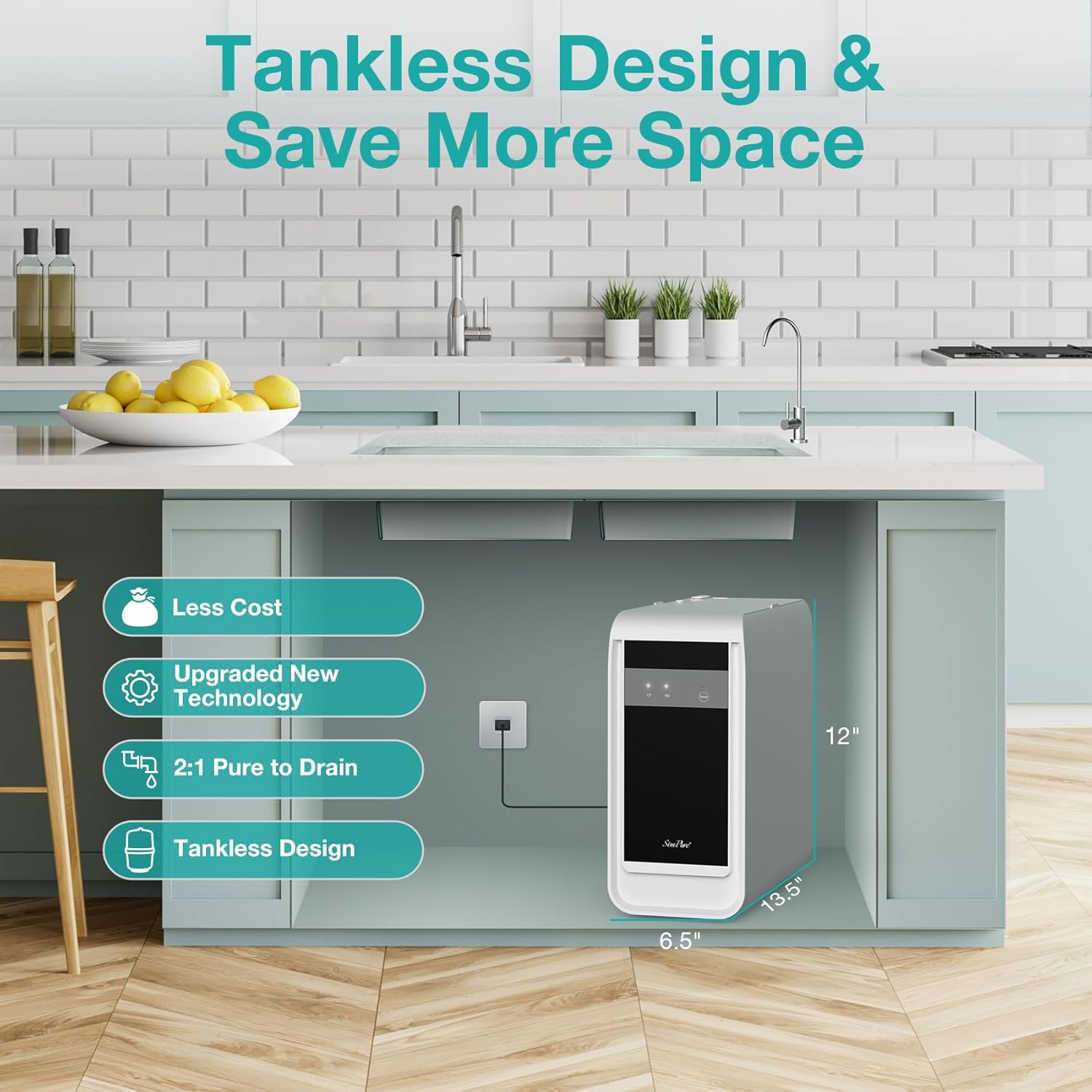 SimPure Q3 600GPD 7-Stage Under Sink Tankless Reverse Osmosis Water Filtration System