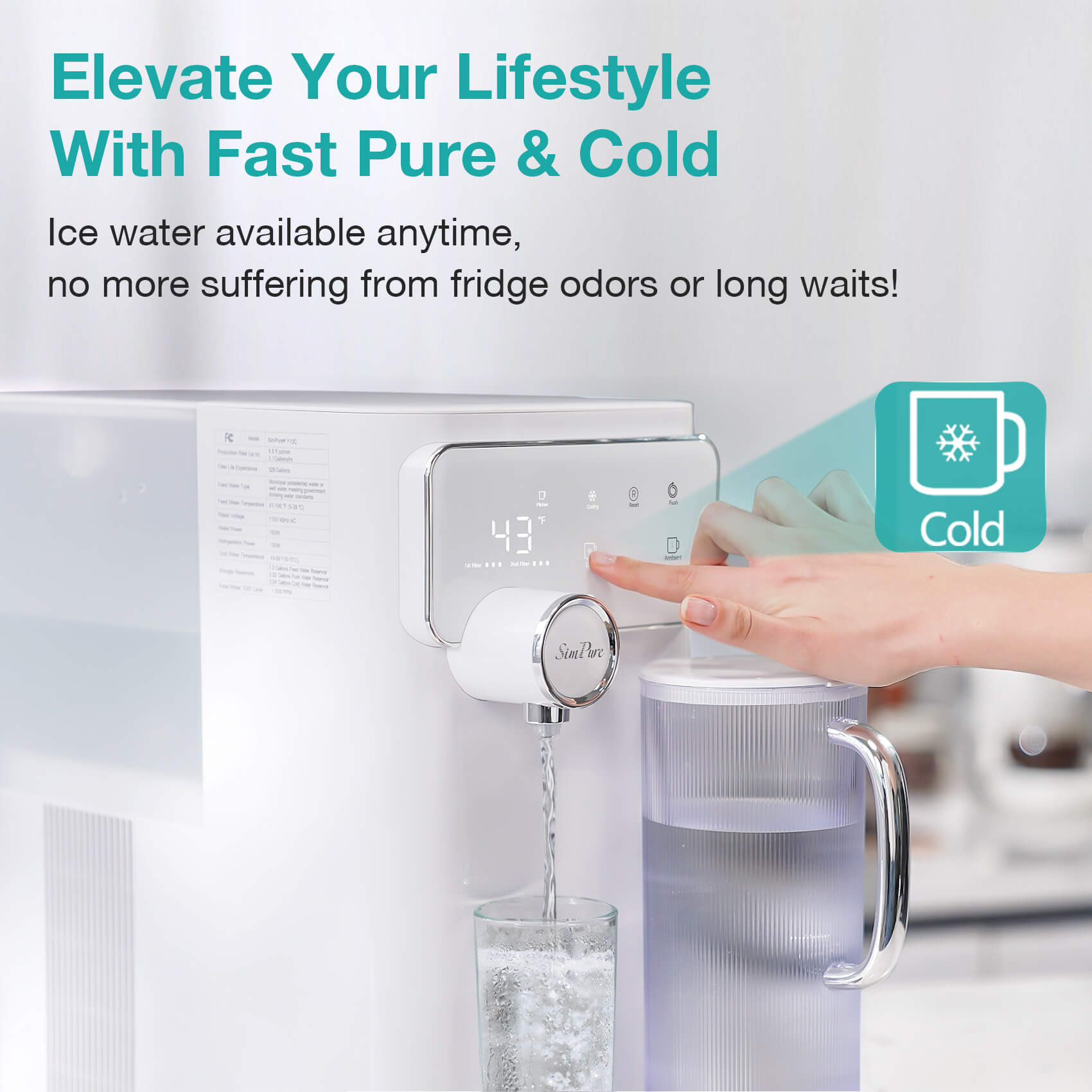 SimPure Y10C Cold Countertop RO System Cooler Water Filter Dispenser | 5-in-1 RO+CTO+UV 7-Stage Filtration