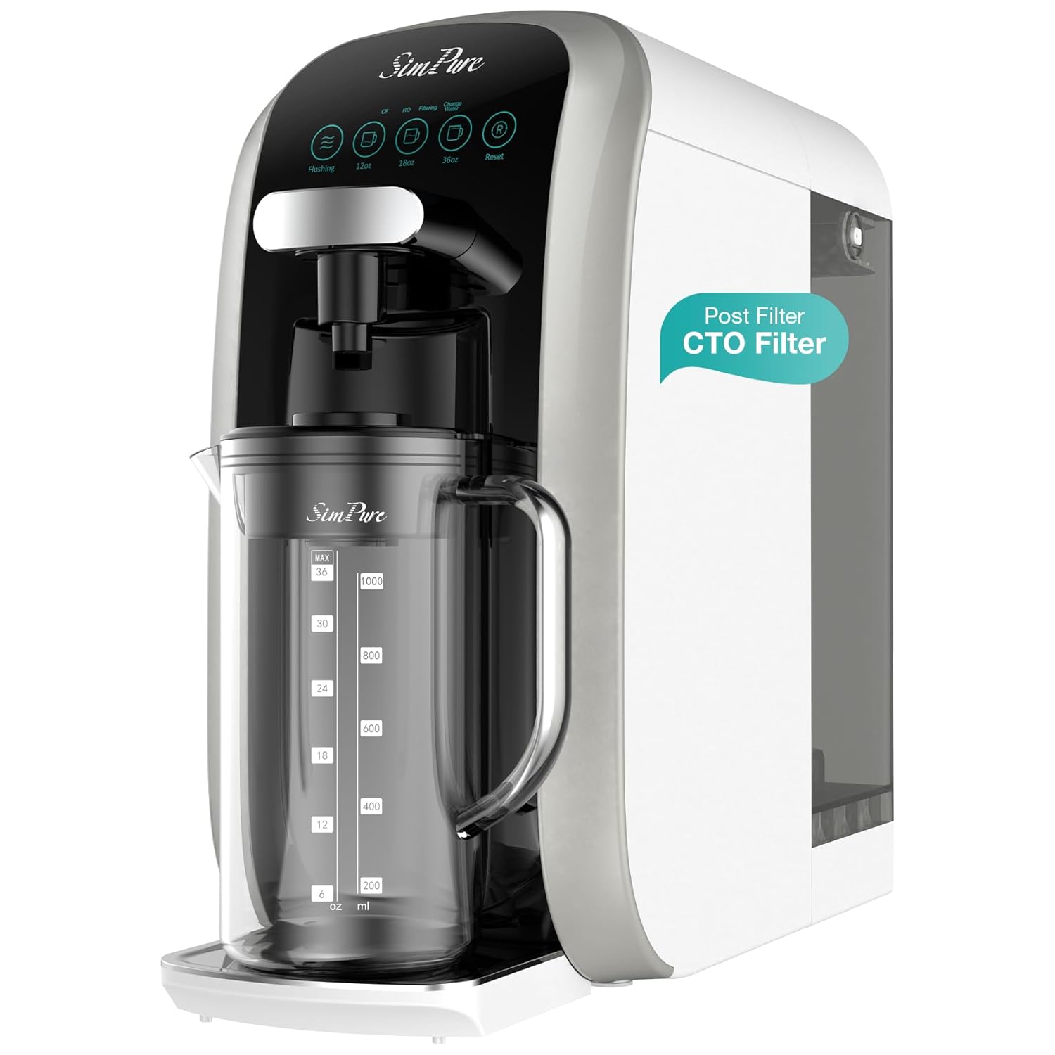 SimPure Y7T-BW-C Countertop RO System with Portable Glass Water Pitcher & Extra Carbon Filtration