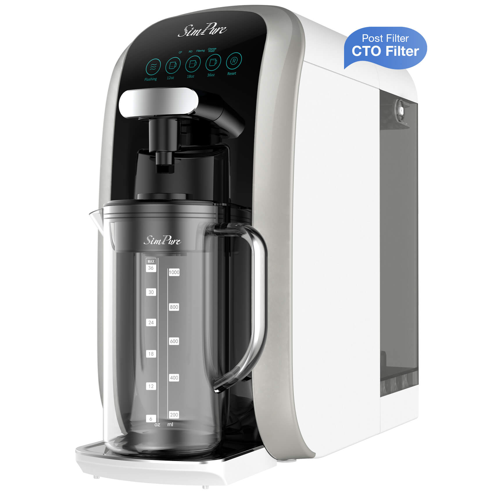 SimPure Y7T-BW-C Countertop RO System with Portable Water Pitcher & Carbon Filtration