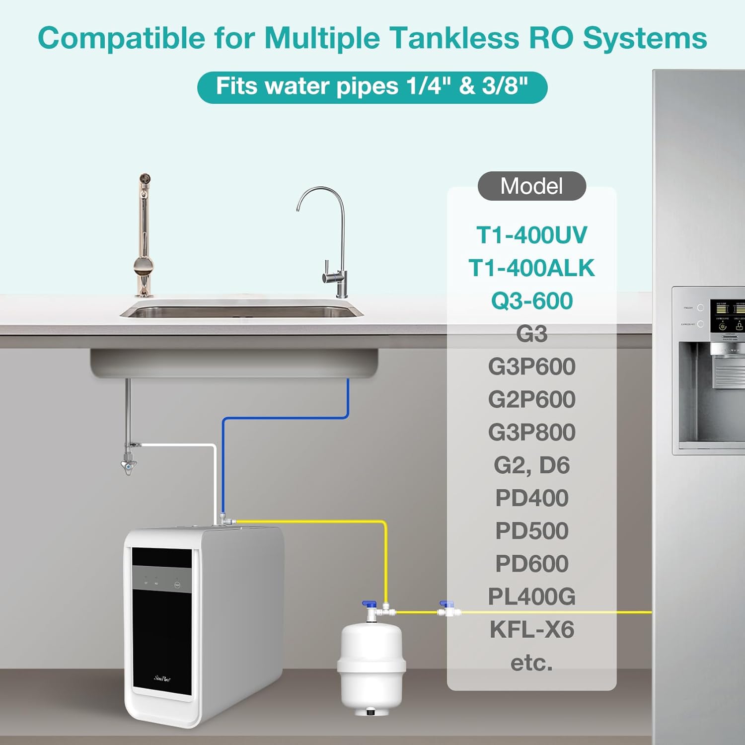 SimPure Water Pressure Tank for Tankless RO System, Refrigerator, Ice Maker with Fittings