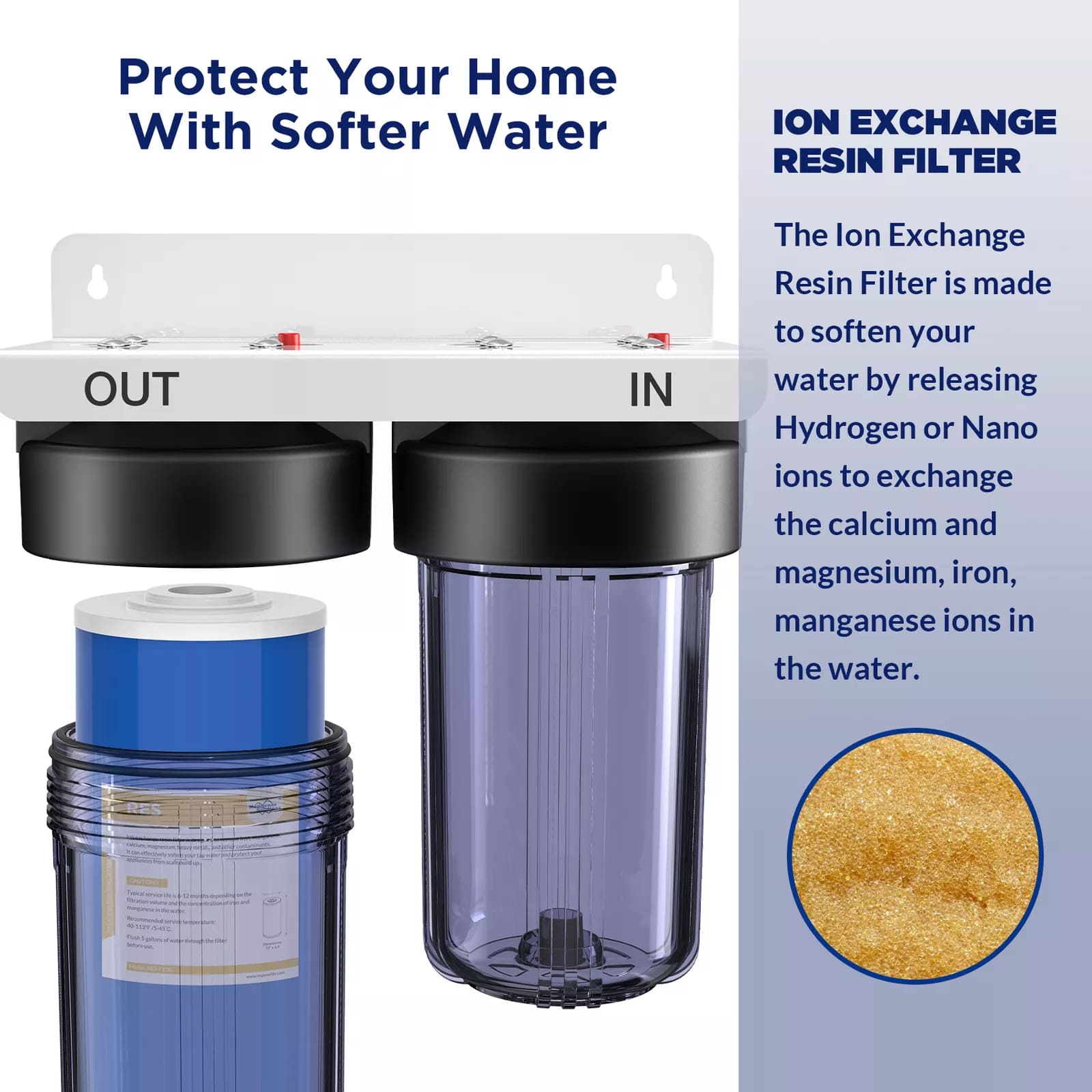 Membrane Solutions 10"x4.5" Water Softening Filter Big Blue Whole House Ion Exchange Resin