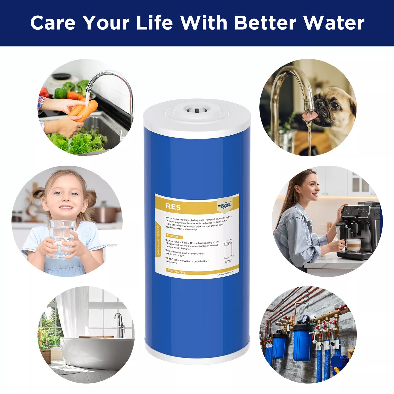 Membrane Solutions 10"x4.5" Water Softening Filter Big Blue Whole House Ion Exchange Resin