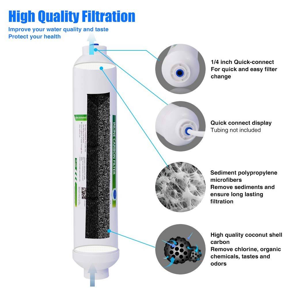 Inline Water Filter, Membrane Solutions 1/4 inch Quick-Connect Replacement Water Filter Cartridge for Refrigerator & Ice Maker, Post-Carbon Filter for